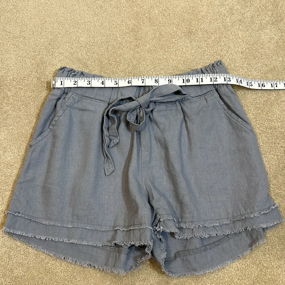 Rewash Women Blue Trooper Femme Utility Linen High Rise Cut Off Shorts Small